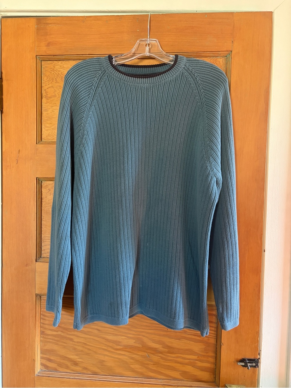 Men's Teal Ribbed Crewneck Sweater BASS Sz XL